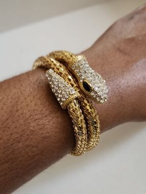 Crystal Snake Wrap Bracelet Gold Tone Pave Cuff